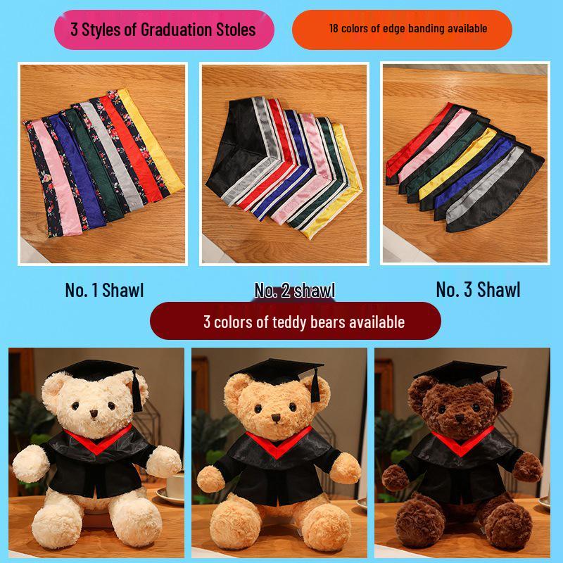 Graduation Teddy Bear with Doctoral Robe - Customizable Logo Plush Toy Gift Gift bag only