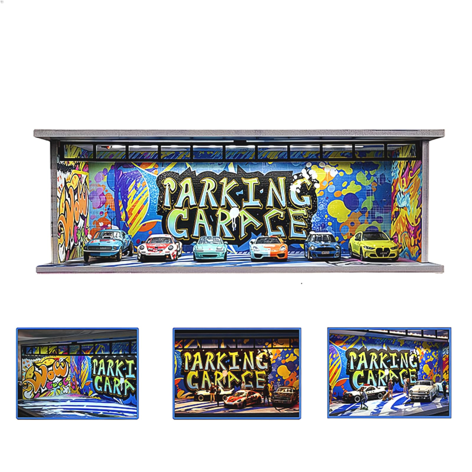 

NUEIOVRW Масштабная диорама Автомобильный гараж Hot Wheels Литая модель Диммируемое светодиодное освещение Парковочный гараж Модель для хранения с акриловой пылезащитной дверцей Модель 1/64, Автомобиль, белый