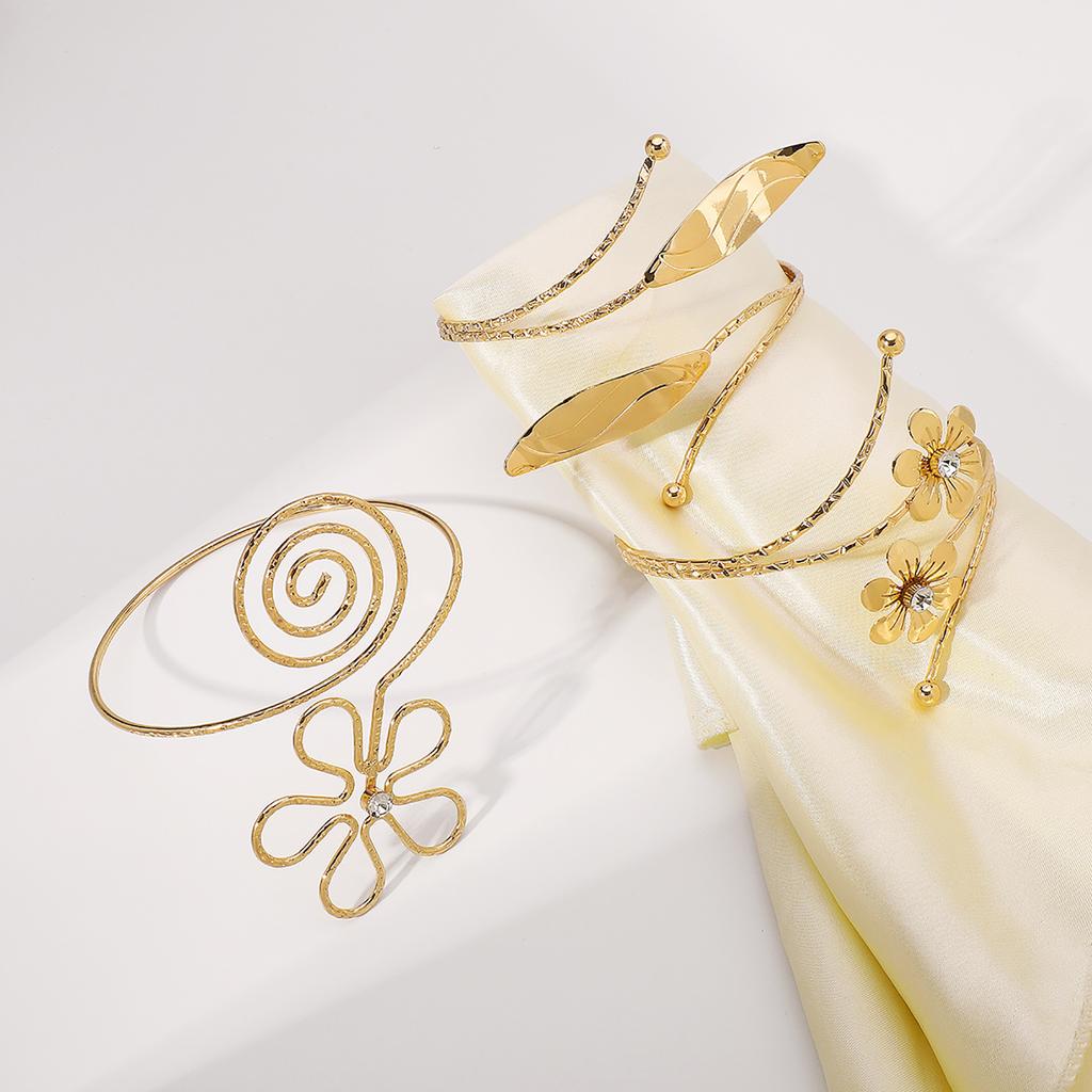 Stylish Flower/Leaf Arm Cuff Bracelet Fashion Metal Arm Chain Open Arm Bracelets Ornament Popular Women Accessories