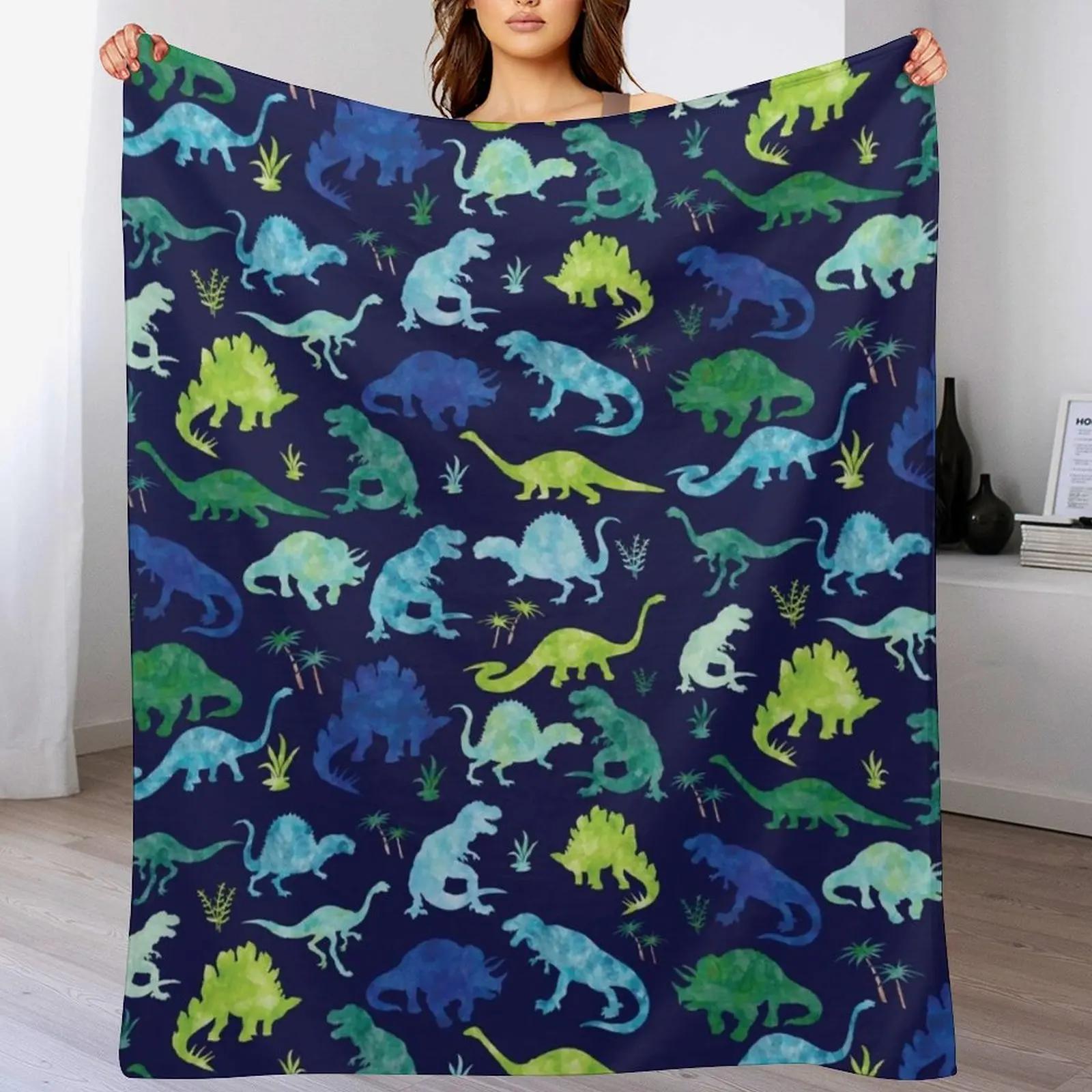 

Watercolor Dinosaur Blues Greens Dino Pattern Throw Blanket Warm Throw Blanket Gift for Anniversary 102x76cm(40x30in)