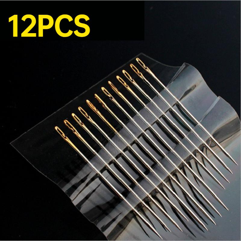12-48PCS Side Hole Blind Sewing Needles Stainless Steel Self Threading Needle for Elderly Hand Sewing DIY Home Stitching Tool