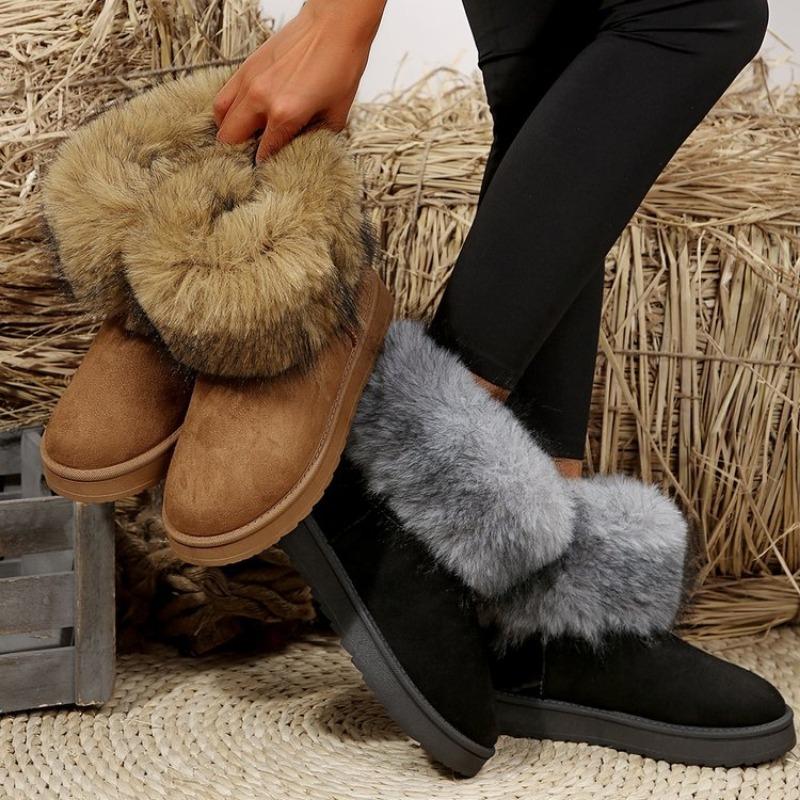 Large Size Fluffy Snow Boots for Women, Warm In Autumn and Winter, Piled and Thickened Retro Snow Boots for Women, Cotton Boots for Women