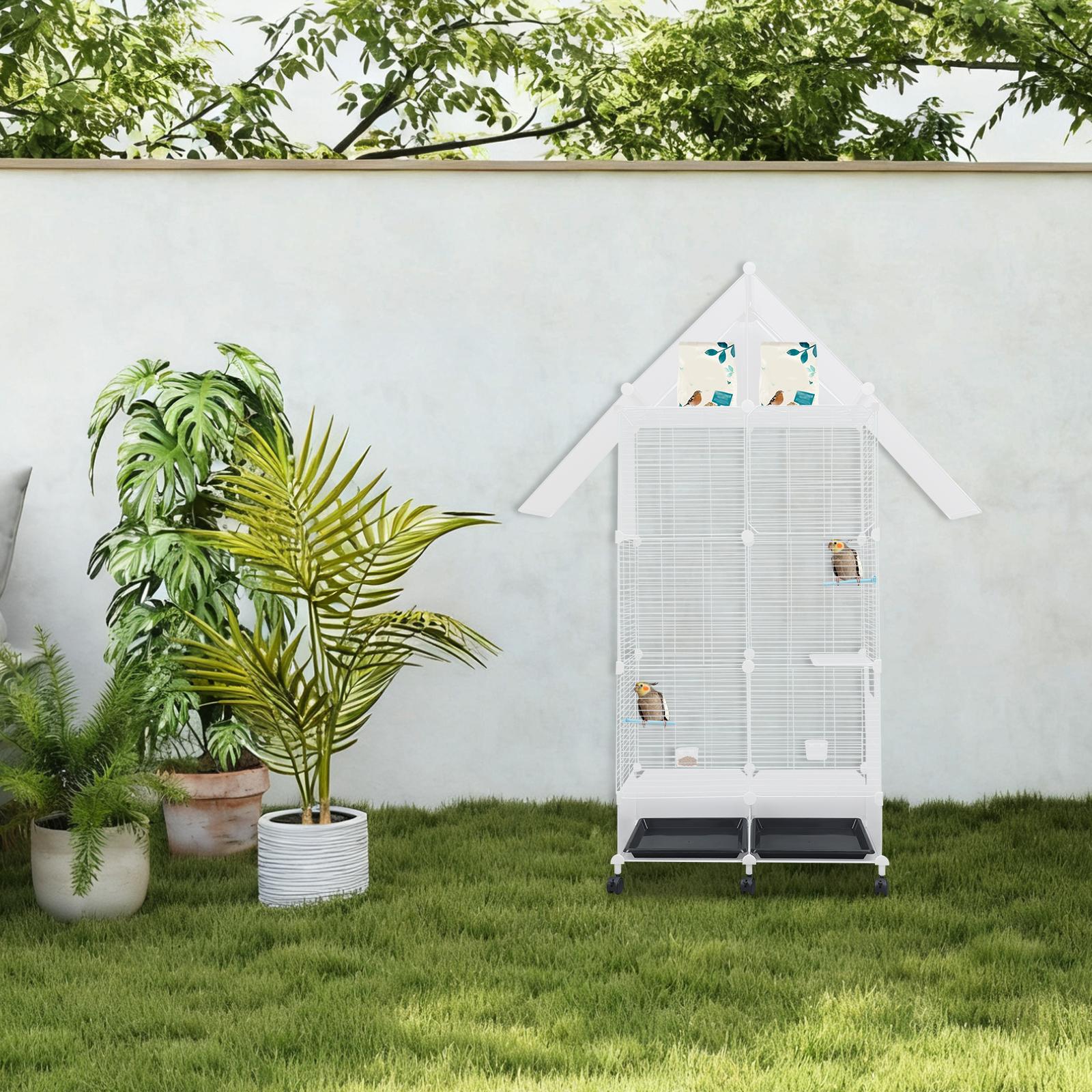 65-inch Large Bird Cage with 6 Universal Wheels & Storage Top,2 Perches & Feeding Doors,Ideal for Cockatiels Lovebirds Parakeets
