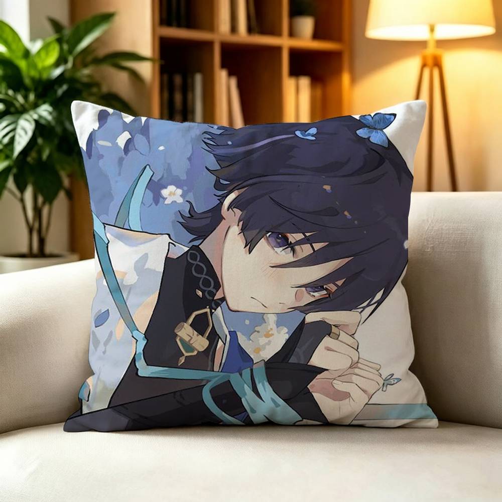 Popular Game Genshin Cool Wanderer Square Double-Sided Printed Pillow Case Sofa Cushion Cover Bedroom Bedside Decor