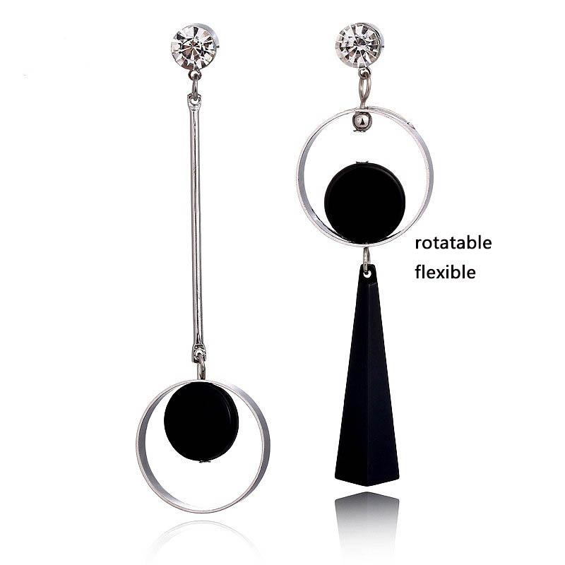 Black Hanging Long Earrings for Women Triangle Square Statement Drop Earrings 2025 boucle oreille femme Fashion Jewelry