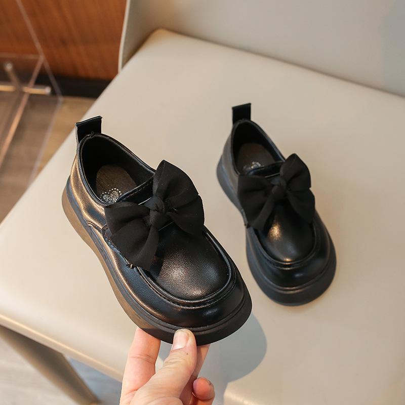 New Children's Leather Shoes Spring Autumn Black Girl Shoes Fashion Bowknot Kids Princess Mary Jane Shoes Flats School Versatile