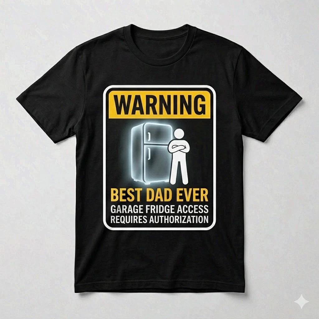 Best Dad Ever Garage Fridge Warning Funny Dad Black T-Shirt XS