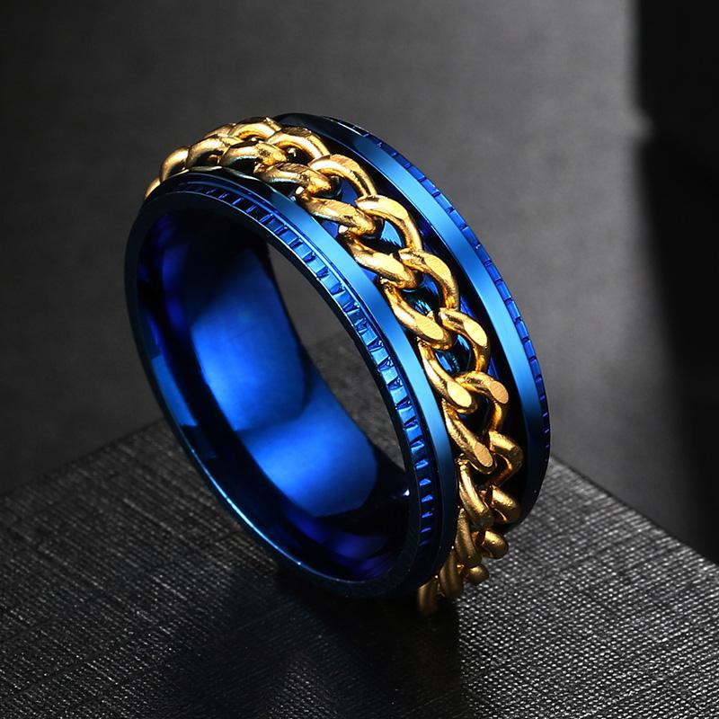 Spin Rotating Anxiety Fidget Titanium Rings For Men Colorful Stainless Steel Chain Finger Men Ring Punk Rock Hippie Accessory