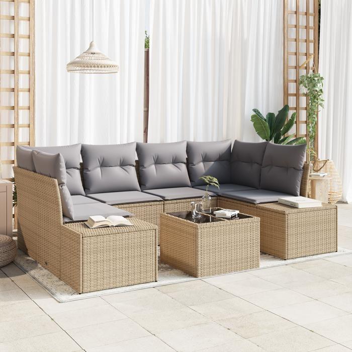 VidaXL Ensemble de canapé de jardin 7 pièces avec coussins beige poly rattan 3346960