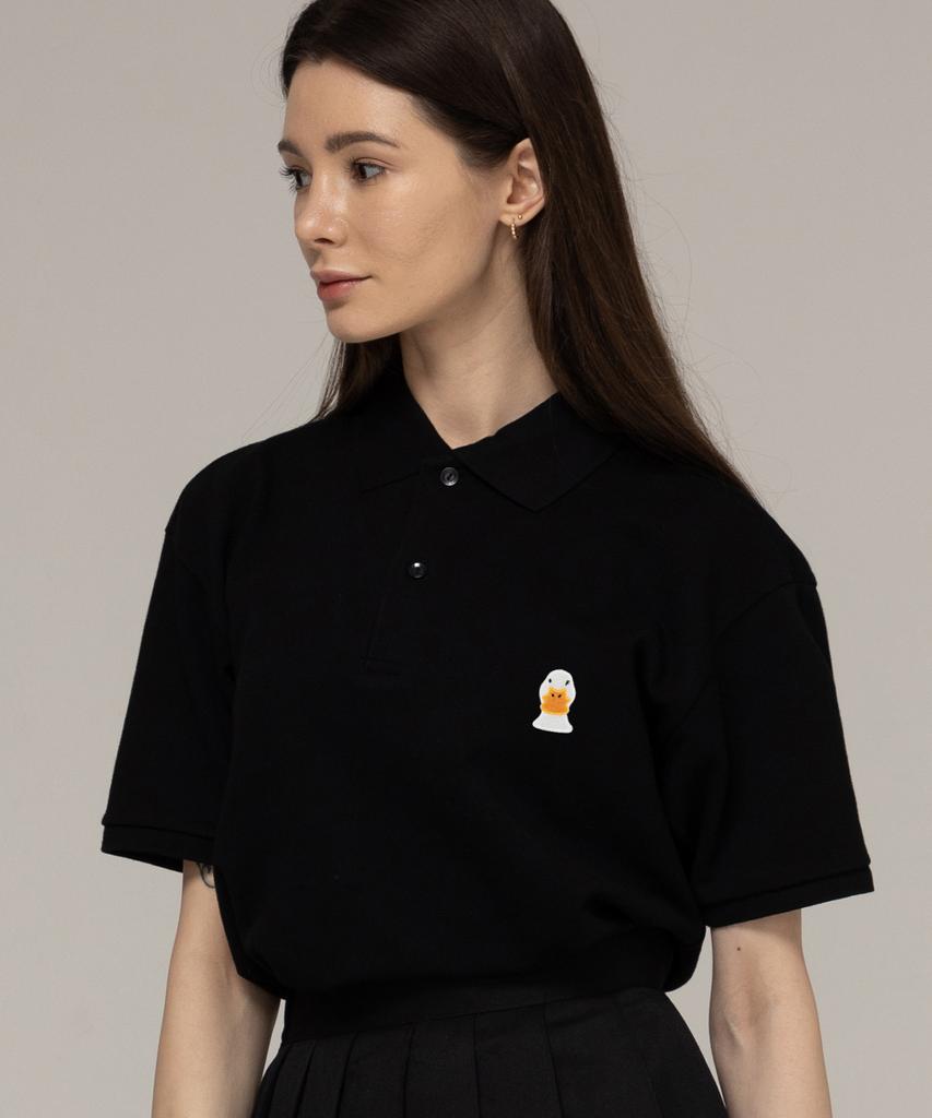 GRAVER [Unisex] Duck Face Embroidered Pique Short Sleeve T-Shirt_Black