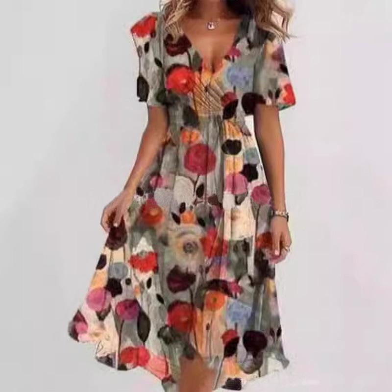 2024 V-Neck Floral Print Casual Loose Dress - New Hot Selling Comfortable Design