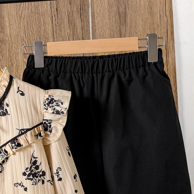 Girls' Outfit Children's Clothing Autumn New Fashion Lace Print Long Sleeve Shirt Wide Leg Pants Two-Piece Set