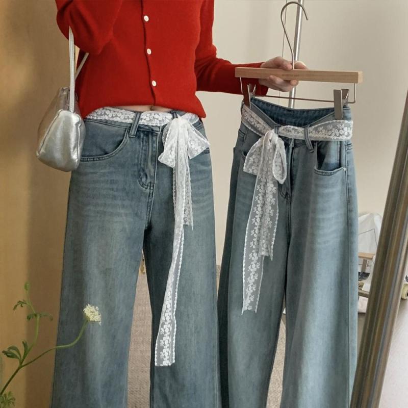 Unikt Y2K Langt Blonde Midjebånd Blomster Sløyfe Blonder Midjebelte Knyting Tynt Kjole Jeans Belte Sommer Tilbehør