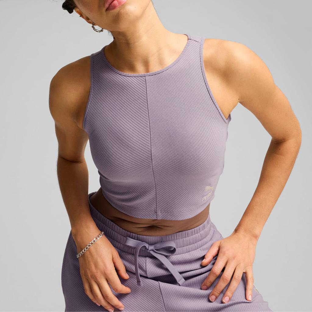 Puma Classics Round Neck Pullover Solid Color Small Logo Comfortable Breathable Short Sleeveless Vest Women tops Light-Plum 626625-30