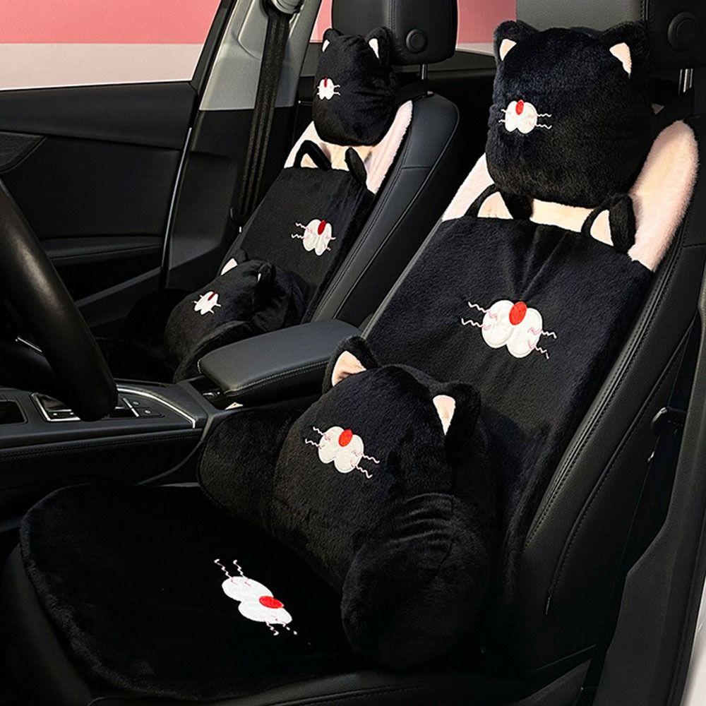 Comfortable Car Seat Decoration Black Plush Seat Cushion Cat Car Headrest Seat Cushion Front