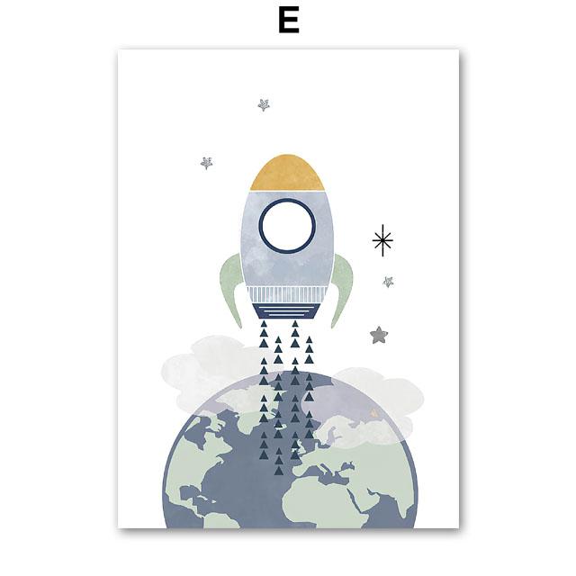 Sun Rainbow Moon Stars Planet Rocket Cartoon Explore Wall Art Canvas Painting Posters And Prints Pictures Baby Kids Room Decor