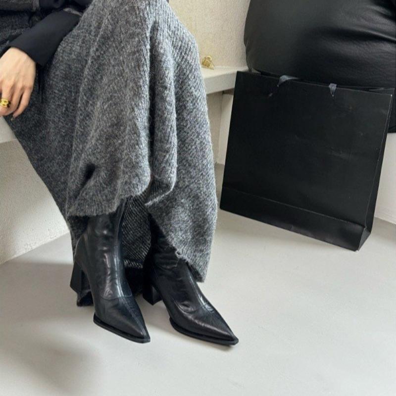 Fashion High-heeled Pointed Short Boots Women Autumn New European American Thick-heeled Bare Boots Retro Brown High-heeled Women's shoes