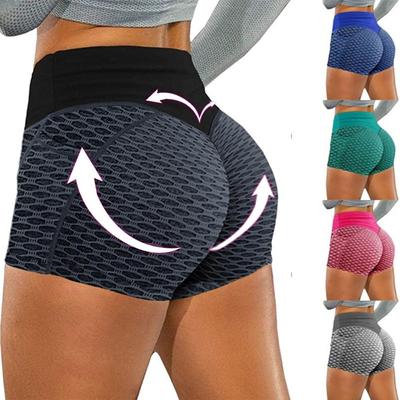Pantaloncini da yoga a nido d'ape taglie forti da donna, pantaloni sportivi a tre quarti in jacquard, pantaloncini da yoga fitness con tasche a nido d'ape