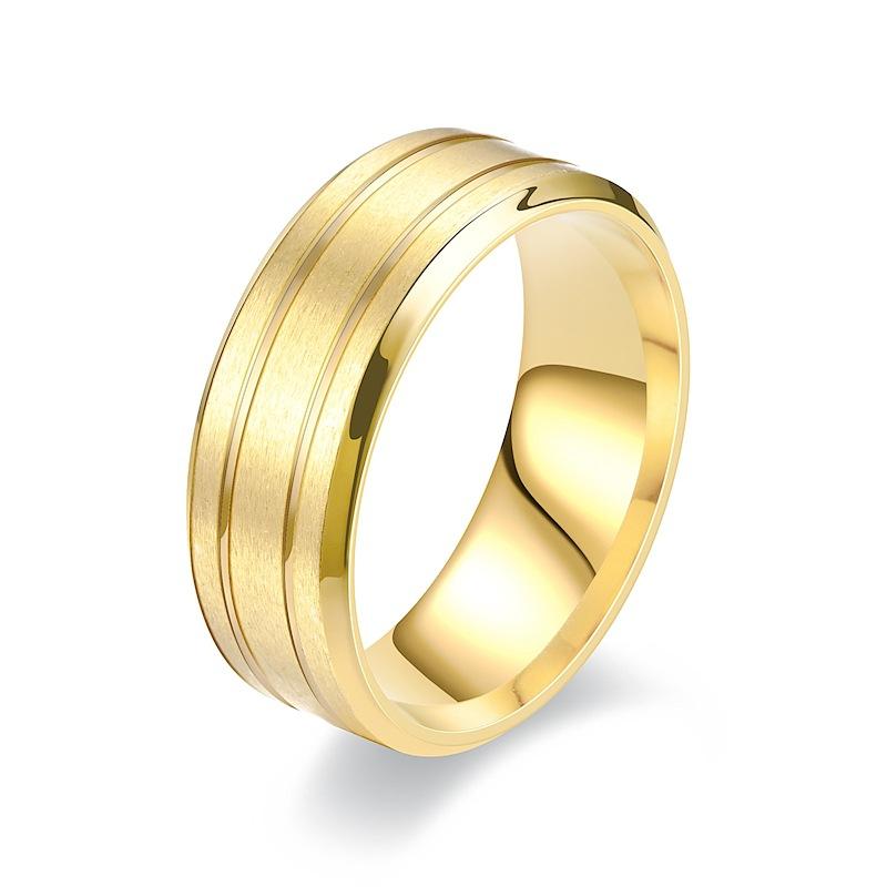 

8MM Fashion Double Groove Matte Stainless Steel Rings For Men Unique Engagement Wedding Band Jewelry Accessories Gifts 13 золотий