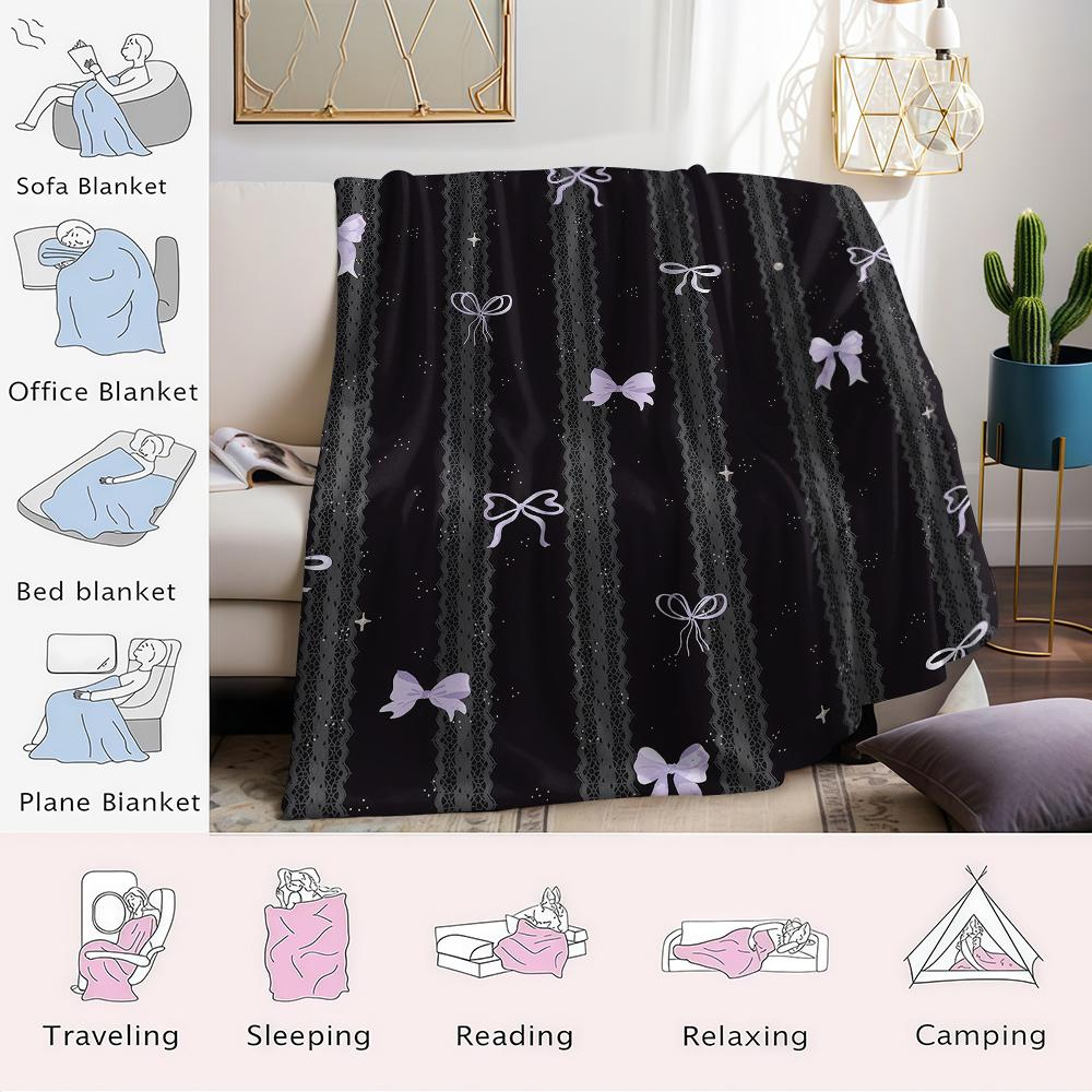 Lace & Bow Stripes Flannel Blanket Warm Soft Halloween Christmas Couch Warm Cozy Decorative Decor Gift for All Season