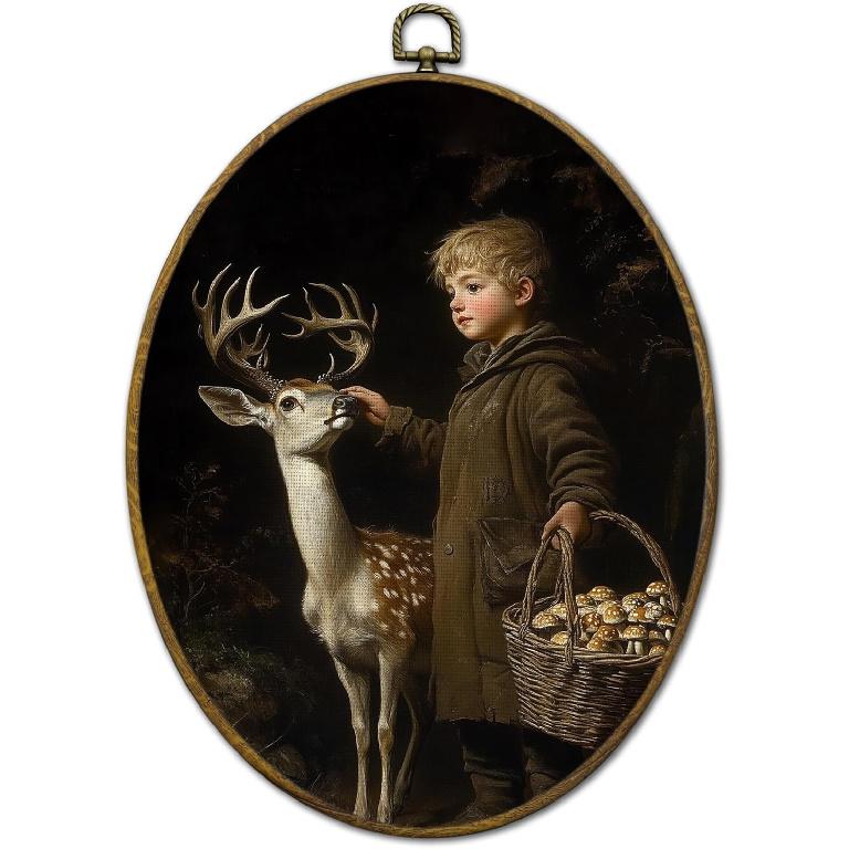 QZQE Vintage Western Cowboy Oval Wall Art Decor Framed, Rustic Country Cowboy Rodeo Oval Canvas Prints, Retro Western Horse Wall Hanging Decor for