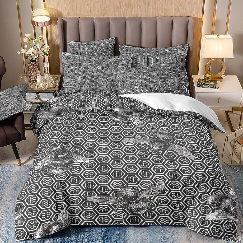 Abstraktes 3D-Druck-Bettwäscheset mit geometrischem Karomuster, vierteilig, dreiteilig