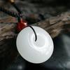 Afghan Jade Ping'an Kou Pendant Necklace: Lamb Fat White Jade Buckle with Imitation Hetian Jade Stone and Rope.