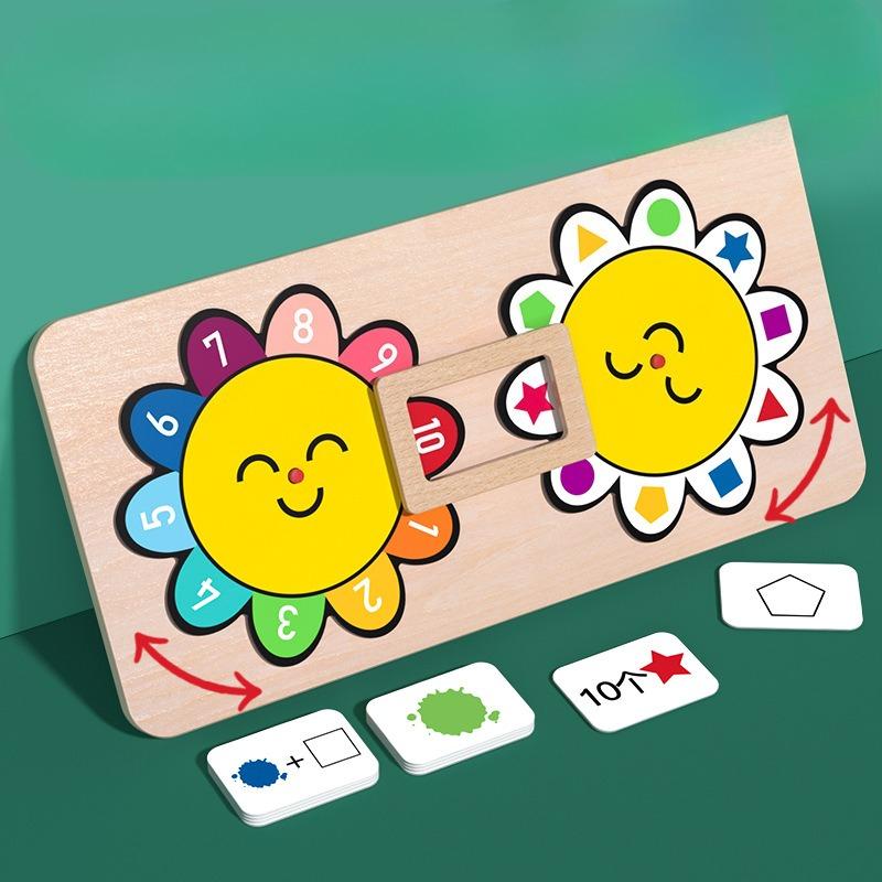 Wooden Sunflower Color Digital Cognition Matching Board Early Childhood Education Color Shape Sunflower Matching Toy