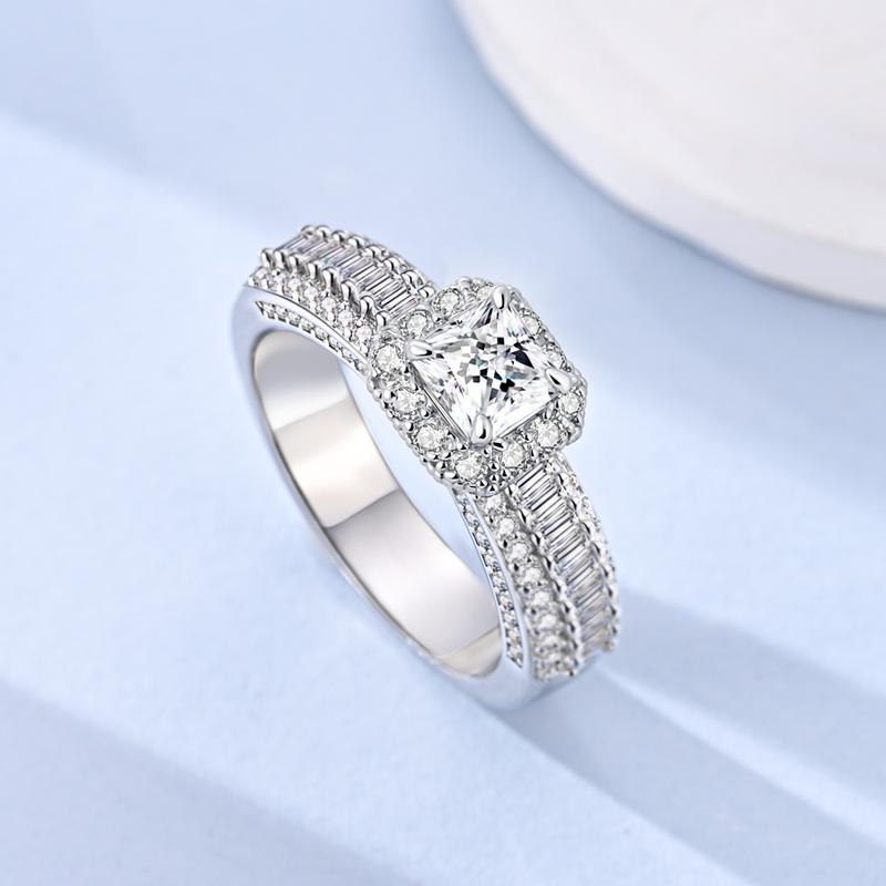 Original 925 Sterling Silver Sparkling Princess Full Pave Diamond Ring For Women Girls Jewelry Birthday Anniversary GiftsGood product