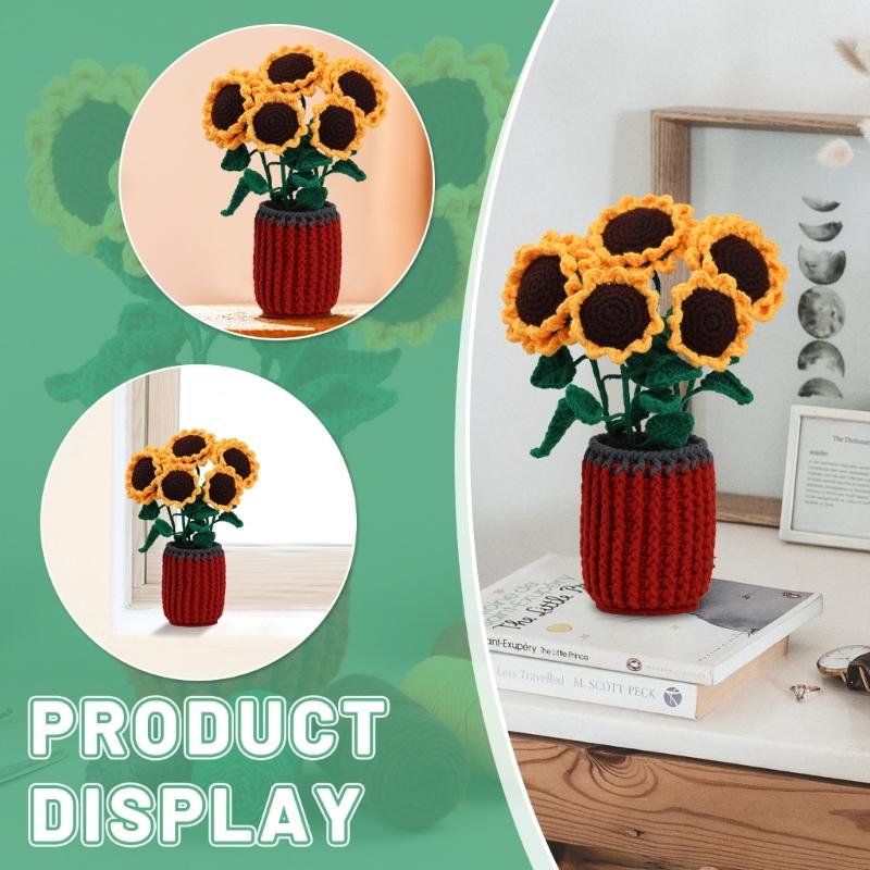 Beginners Crochet Kits DIY Crochet Flower Kits with Crochet Hook, Yarn Balls, Needle, Instructions, Accessories