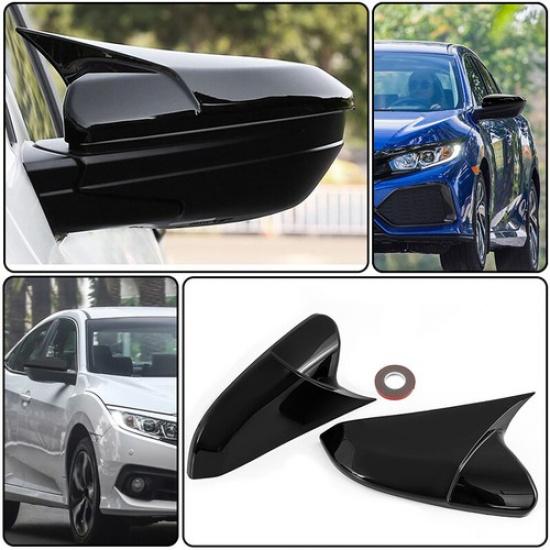 Gloss Black Rearview Mirror Cover Cap For Honda Civic 2016 17 18 19 2021 OX Horn