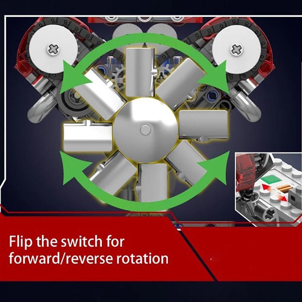 Motorized Simulation V8 Engine Building Block MOC Simulation Scale Model DIY Toys