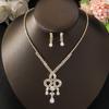 3PC Women's Fashion Copper Inlaid Diamond Claw Chain Water Drop Necklace Earring Set, Suitable for Wedding, Party, Festival Gift