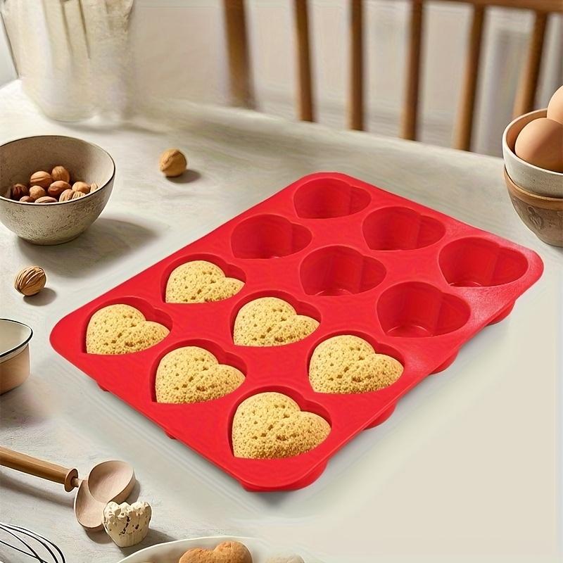12-Cavity Heart-Shaped Silicone Cake Mold - Non-Stick DIY Baking Mold for Brownies, Cupcakes & Cake Pops, Easy Release, Food-Grade, Microwave