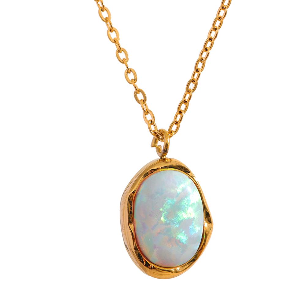 

Yhpup Exquisite Stylish Processed Opal Stone Minimalist Small Chic Pendant Necklace Gold Plated Jewelry for Women Gift