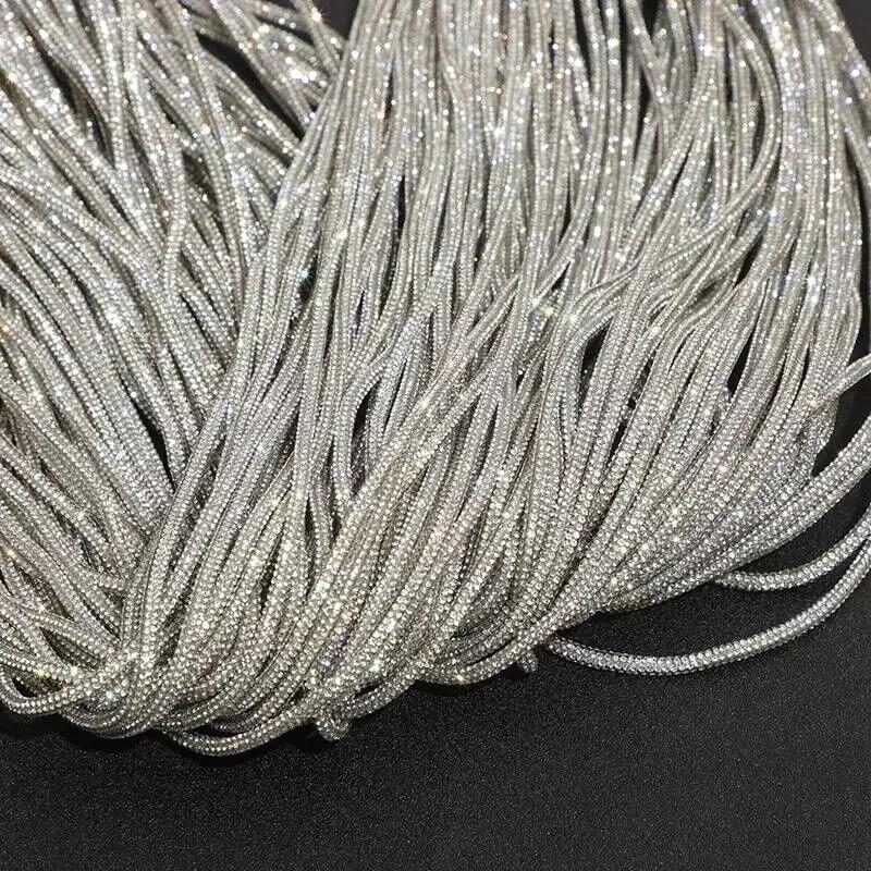 Silver Rhinestone Cotton Cord 1/5/10/20/30/50 Yards Shimmering Thick Crystal Rope for Diy Bag Shoe and Garment Decoration