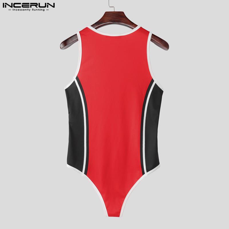 INCERUN Men Sleeveless Stitching Letter Print Briefs Bodysuits Fitted Jumpsuits Underwear
