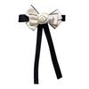 Women Girls Vintage Camellia Pearls Ribbon Bows Tie Brooch Pin Elegant Preppy Uniform Pre Tied Bowknot Corsage Necktie