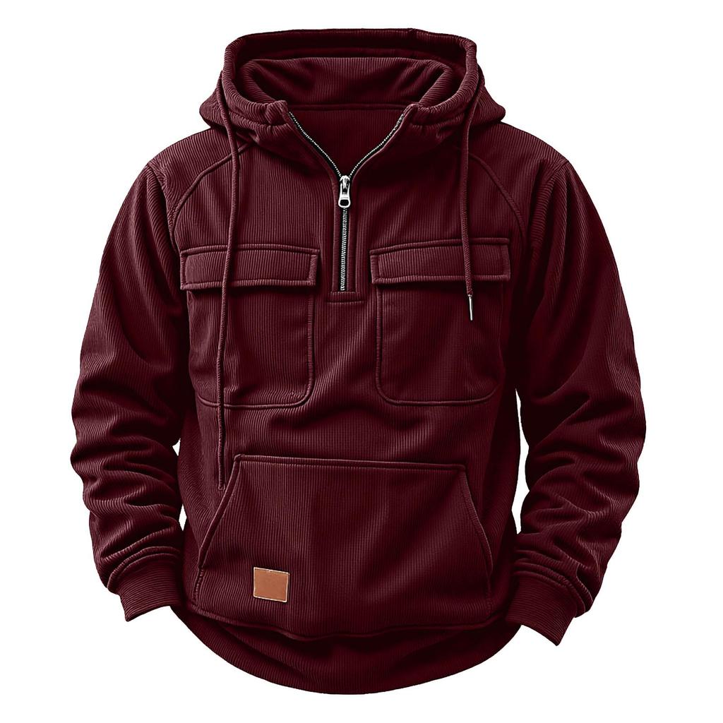 Men's Casual Multi-Pocket Zipper Hoodie - European Style for Autumn/Winter 2025