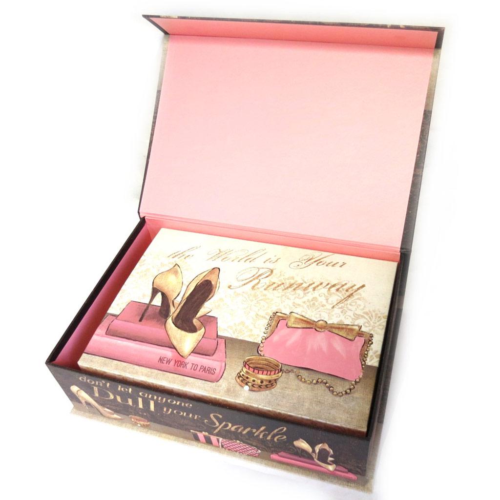 Les Trésors De Lily [Q9544] - Set of 2 Nesting 'Belle Epoque' Memory Boxes Pink Beige Black - 37x25. 5x11 Cm - 32x21. 5x9 Cm