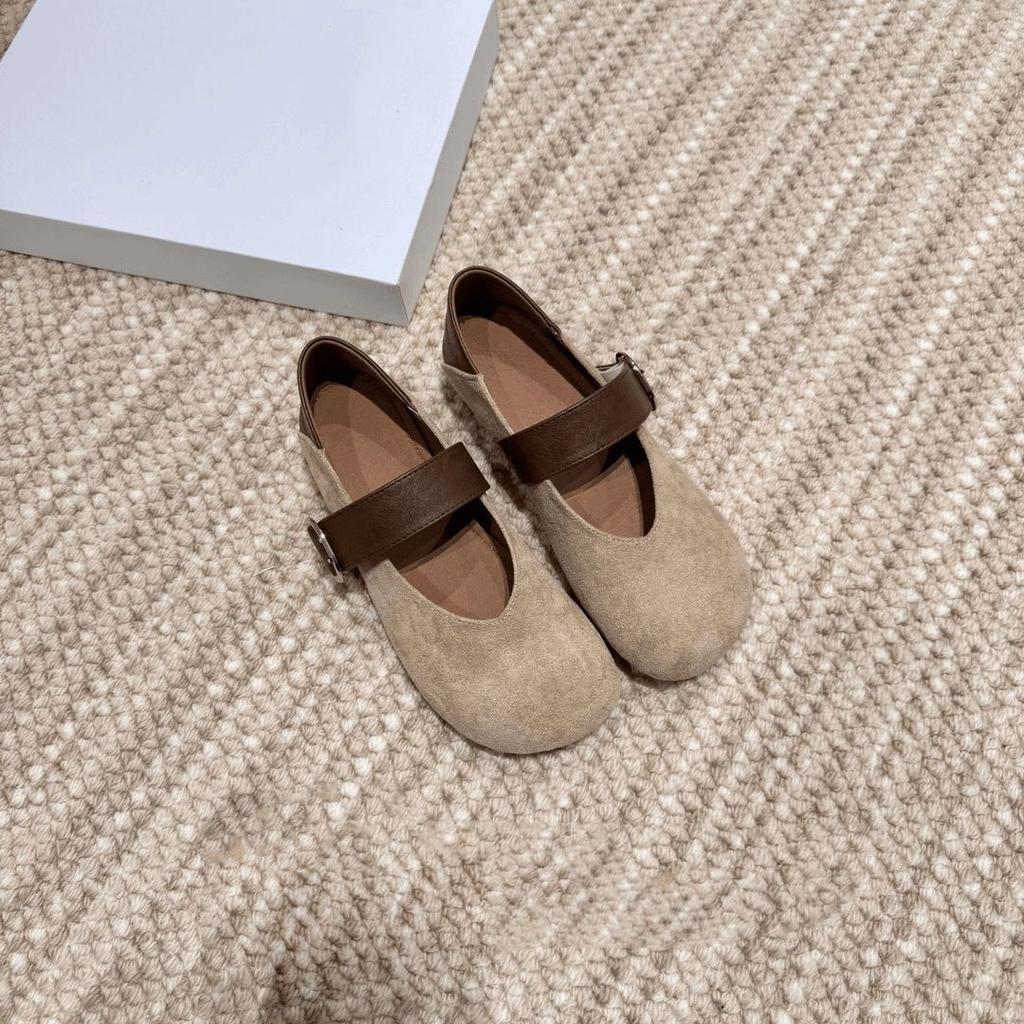 Korean version of round head suede with single shoes women's 2025 new autumn retro leopard print fashionable Mary Jane small leather shoes