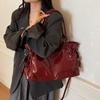 Y2k Retro Umhängetasche Damen Lack Motorrad Crossbody Große Achseltasche Seitentasche Kordelzug Tote Für Tägliches Pendeln Reisen