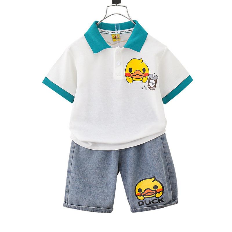 Adorable Little Yellow Duck Boys Summer Outfit Stylish Polo Short Sleeve Set For Kids