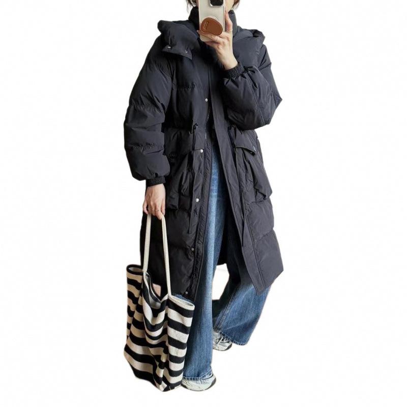 Gloves White Duck Down Jacket Women's 2024 Winter Over Knee Long Hooded Thickened White Duck Down Jacket Women's