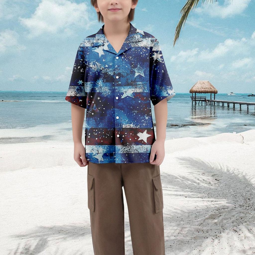 Lässiges lockeres Kurzarmhemd für Jungen mit modischem bedrucktem Hemd-Top