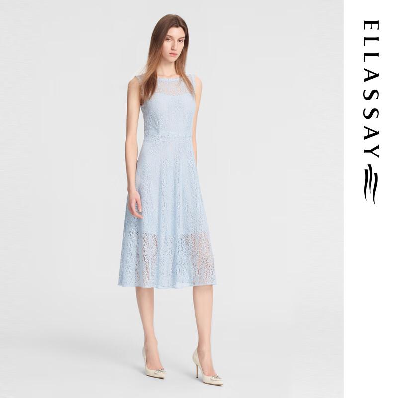ELLASSAY Women's Silk Blend Lace Sheer Sleeveless Midi Dress