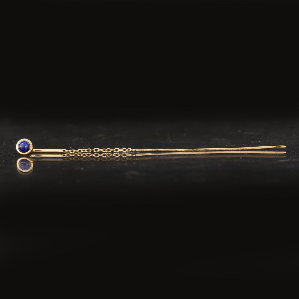 Lapis Lazuli Chain Earrings 925 Sterling Silver Gold Plated Matte Jewelry Gift for Her