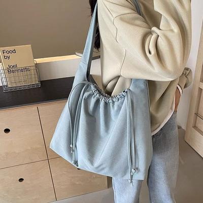 Large Capacity Tote Bag for Women Simple Versatile Plain Color Canvas Bag Student School Bag Office Worker Commuter Shoulder Bag