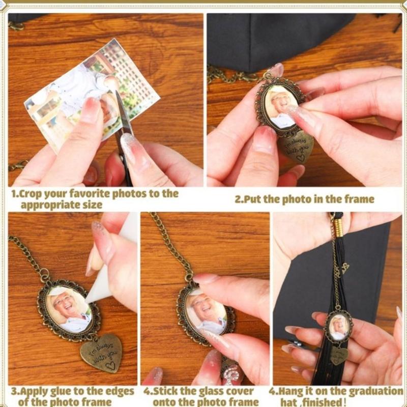 DIY Customizable Wedding Photo Brooch Charm With Rhinestones Bowknot Blue Heart Pendant For Bridal Bouquet Keepsake