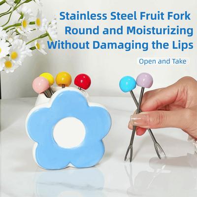Portable Dessert Forks Reusable Colorful Fruit Fork Set Stainless Steel Fruit Fork  Party Supplies